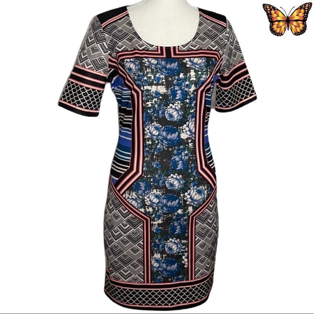 Jealous Tomato Mixed Print Short Sleeve Bodycon Dress Size Medium